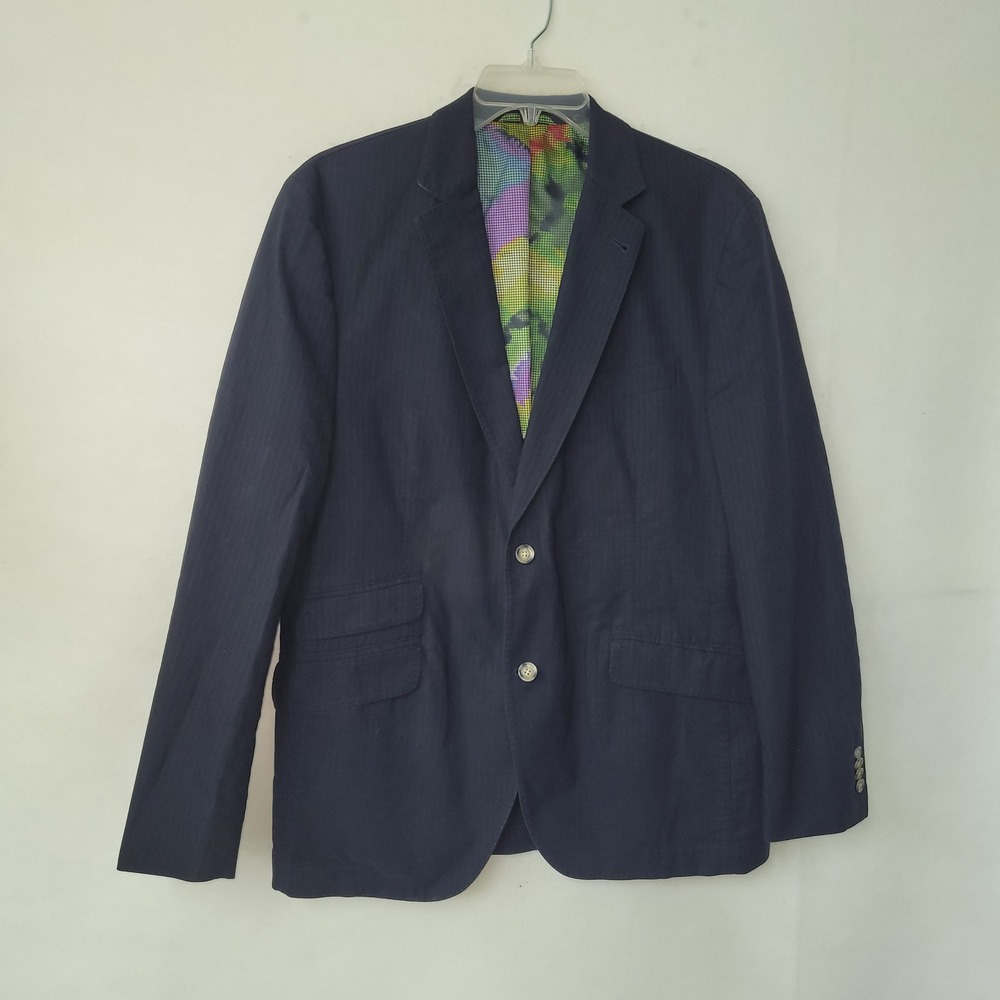 Kroon Navy Pinstripe Jacket Blazer Mens 42R Cotton Blend Unstructured Sport Coat